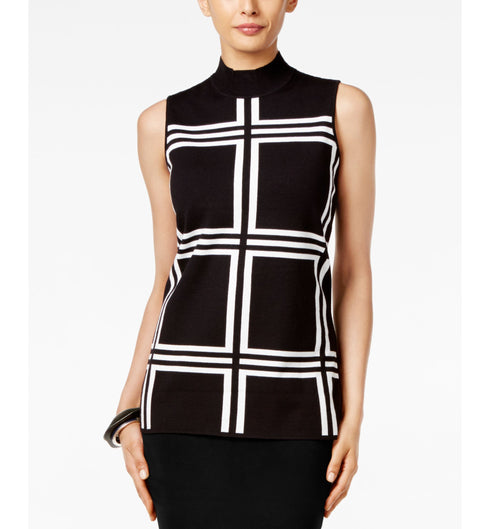 Window Pane Print Sleeveless Pullover Sweater